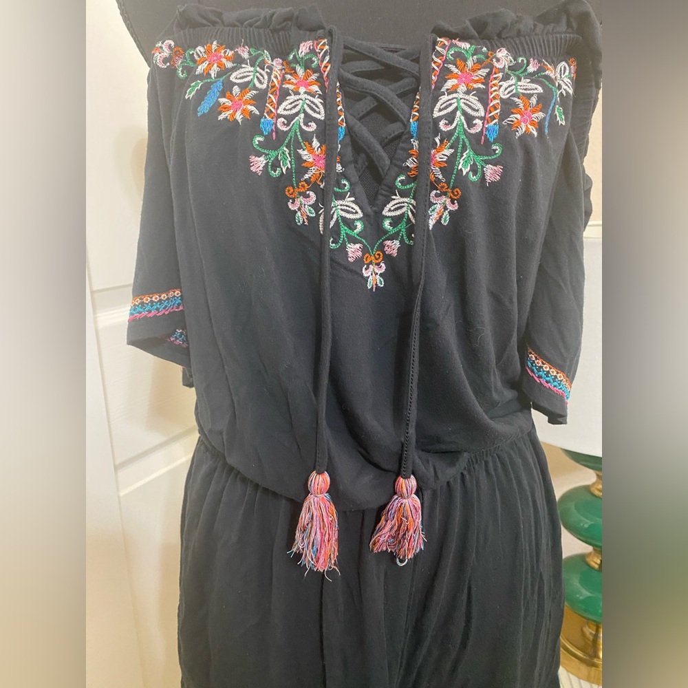 American Eagle AEO Boho Embroidered Floral Soft Knit Romper - Picture 6 of 6